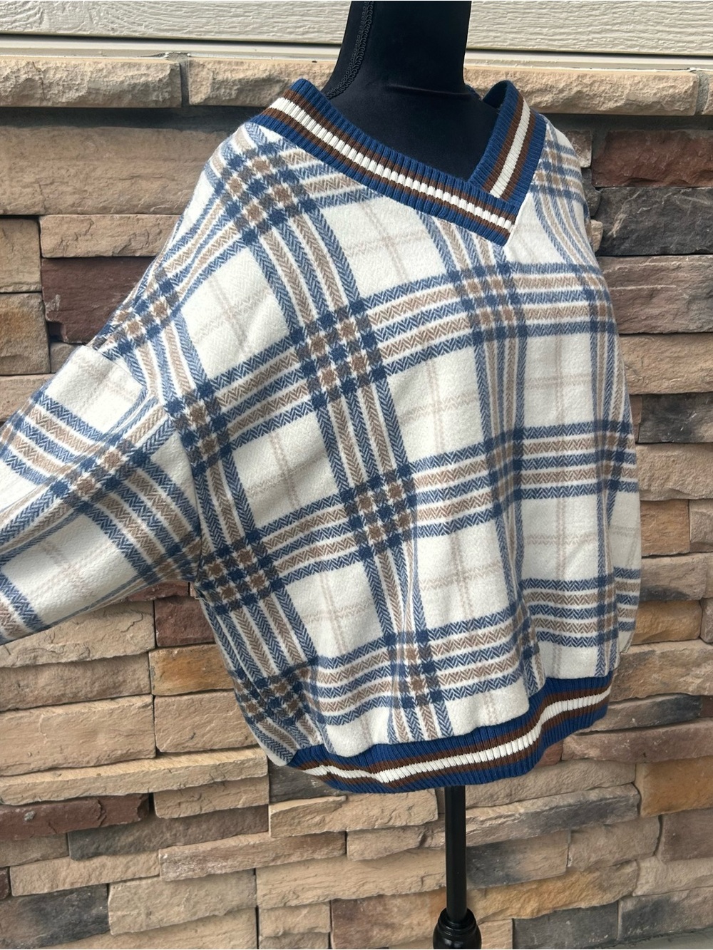 K.S Be Your Style Plaid V-Neck Women's Cozy Oversized Sweater